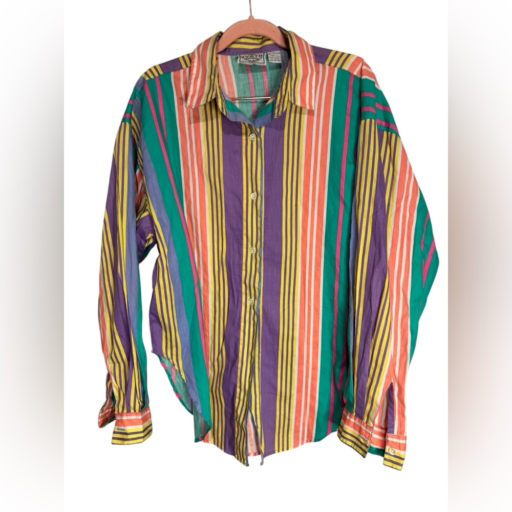 Vintage Women’s Multicolor Stripe Button-Up Shirt